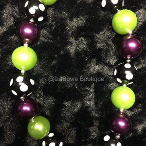 Black Polka Dot, Purple & Green Chunky Bead Necklace    (2)  NK1206  Handmade NW